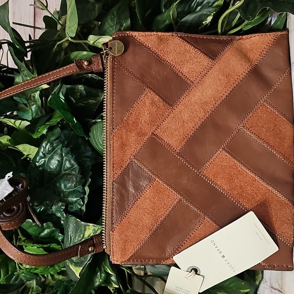 Lucky Brand NWT Gaby Crossbody 2 Face Tan Leather/Suede Patchwork Bag - Picture 2 of 11